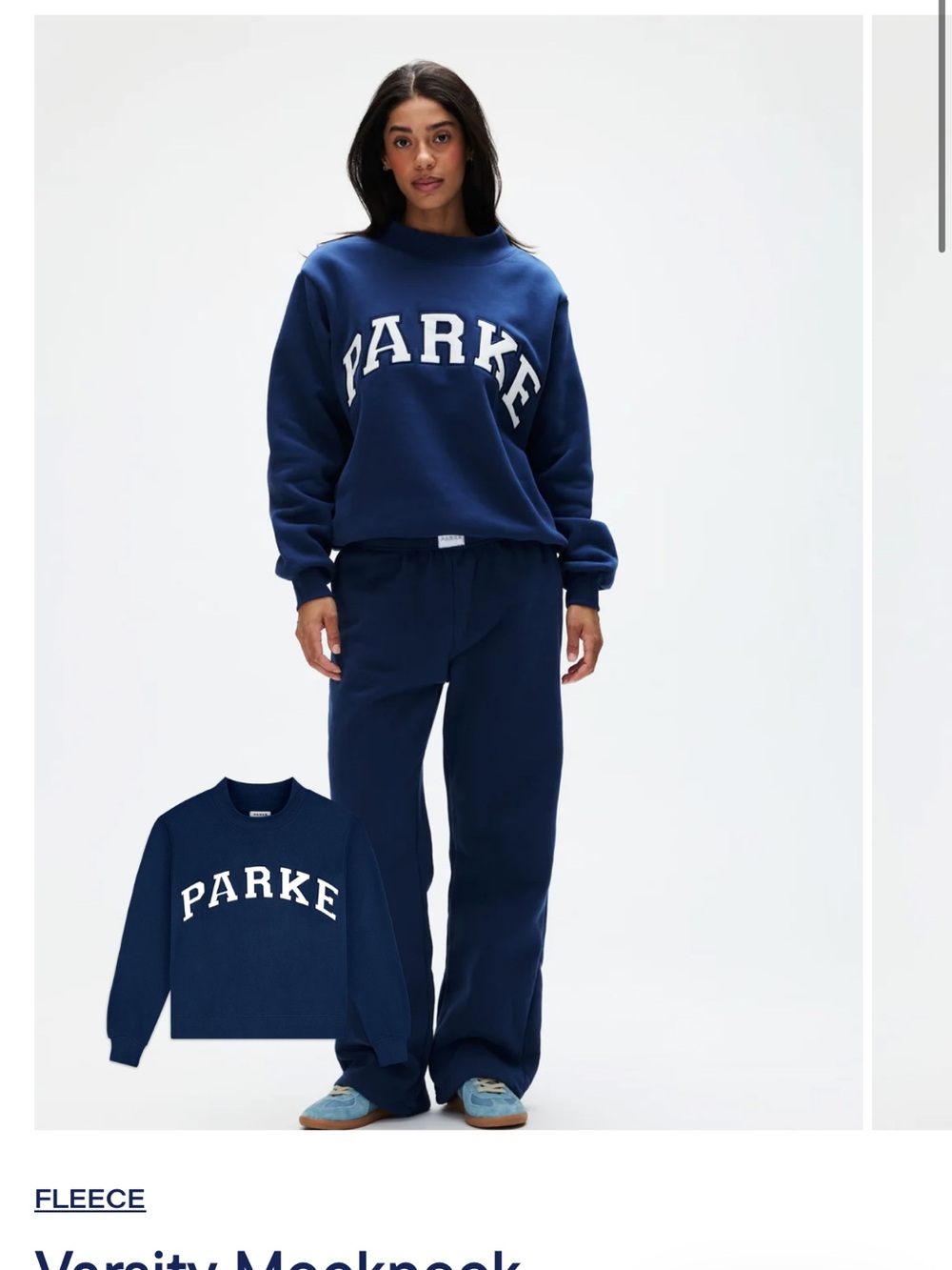 Parke Women's Navy Mockneck Fleece Sweatshirt and boxer pants set
